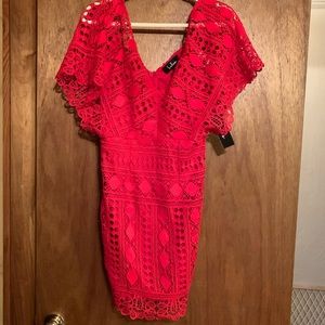 Red lace off the shoulder dress
